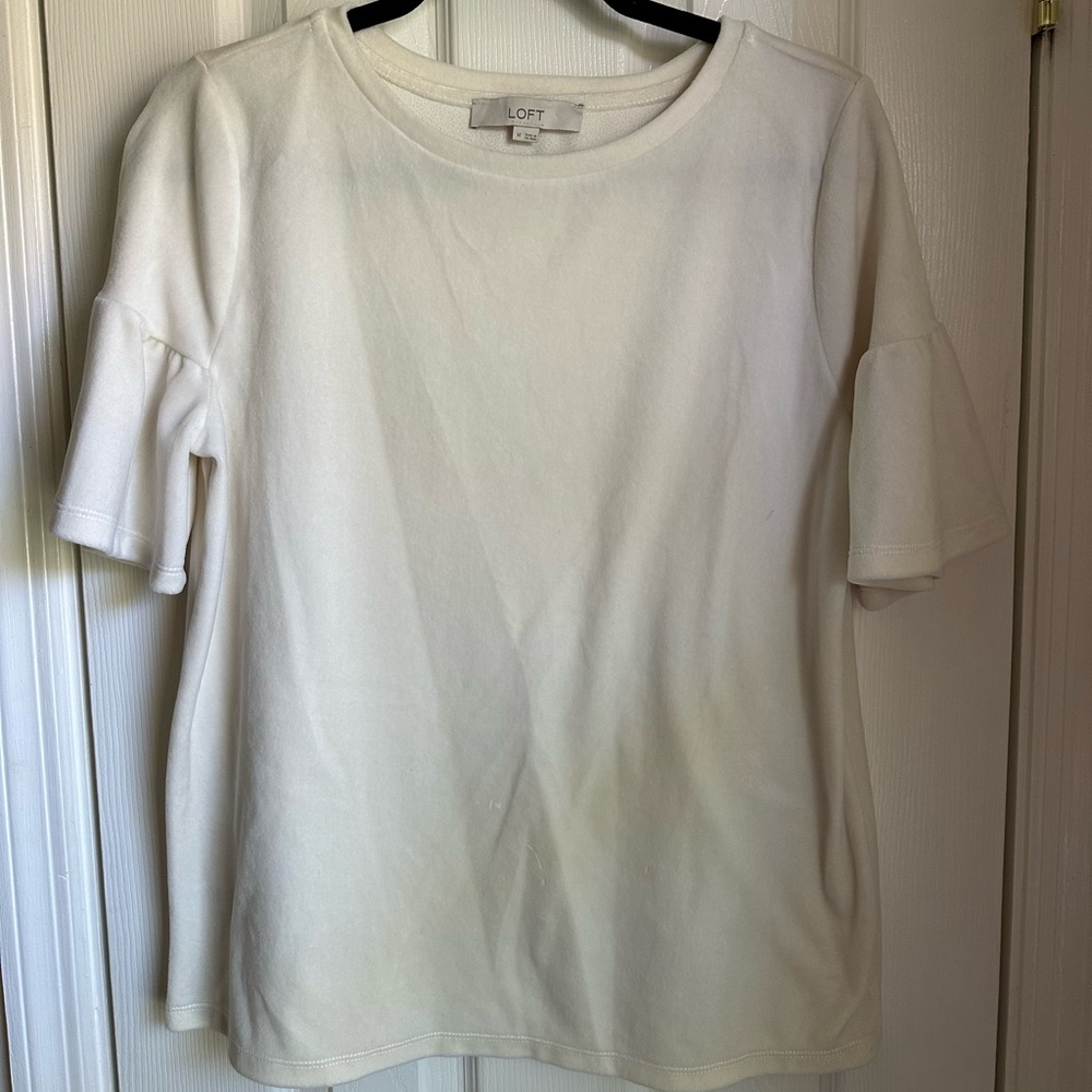 LOFT Cream Velvet Flutter Sleeve Top (Women’s M)